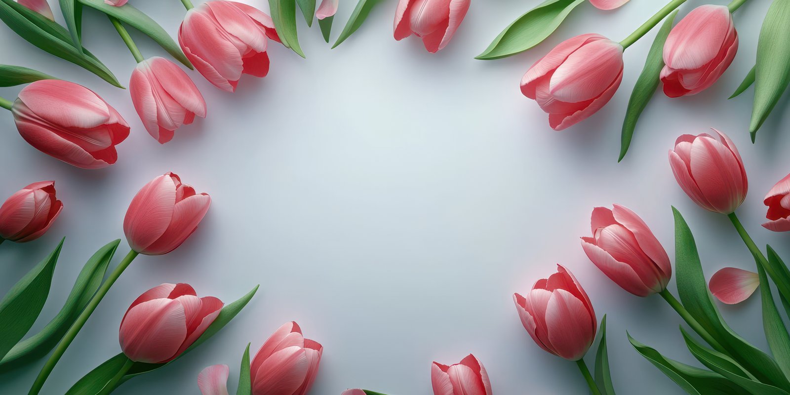 Beautiful arrangement of pink tulips on a light background for spring celebration